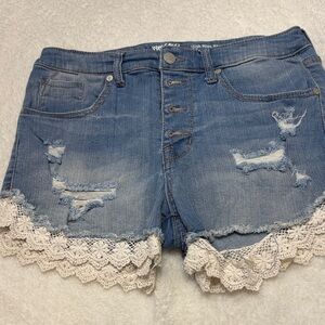 Women's Blue Denim Shorts with Lace Detail